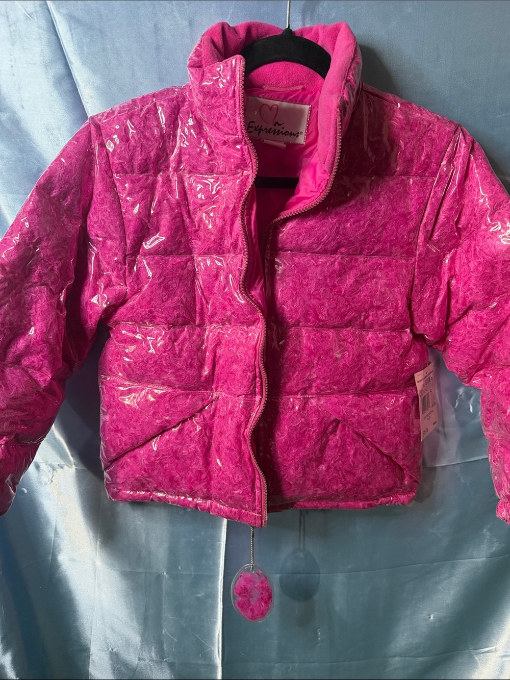 Expressions Girls' Bright Pink Glossy Puffer Jacket